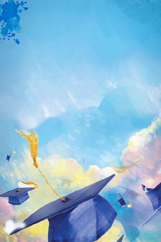 蓝色天空帽子水墨水彩简约54五四青年节海报背景展板